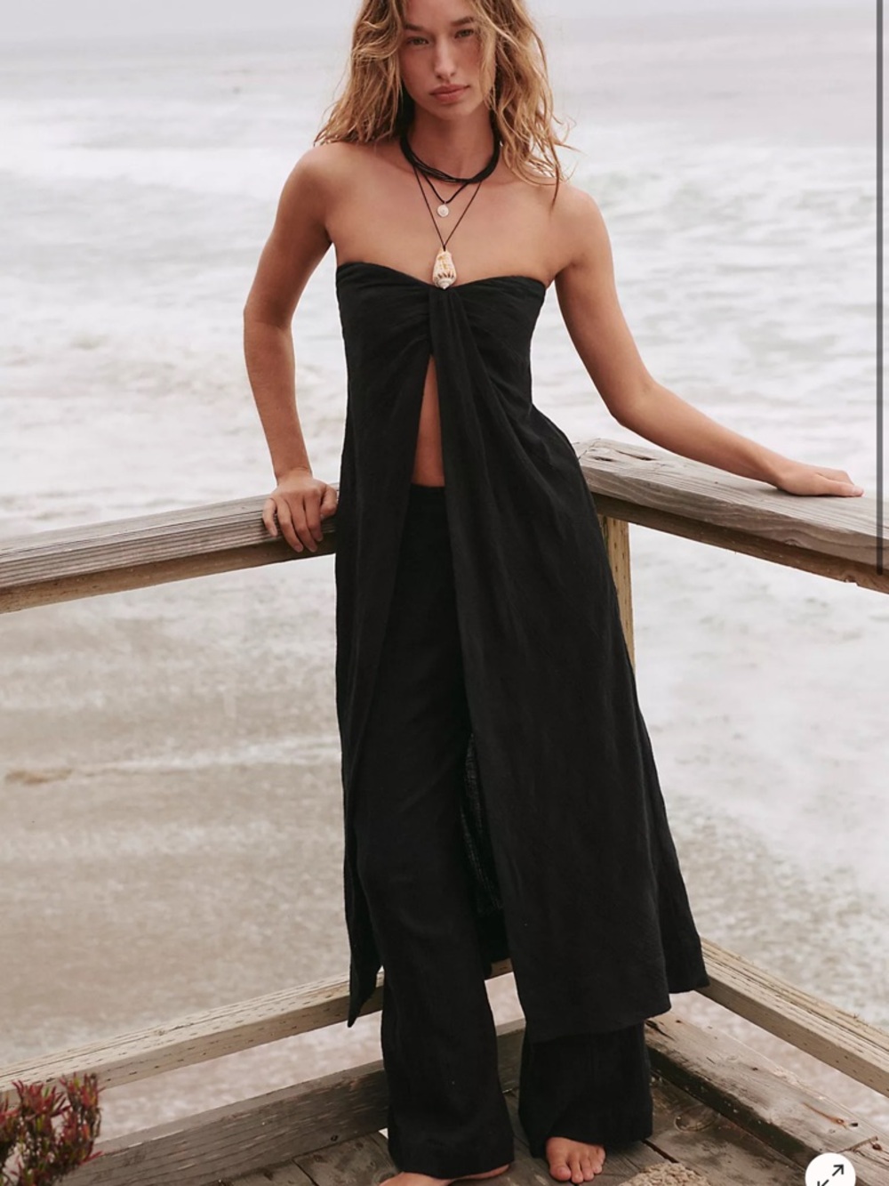Free People Black Strapless Wide-Leg Jumpsuit Set